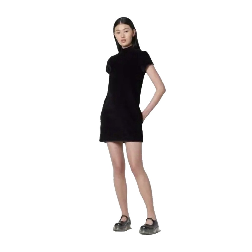 Marc Jacobs Corduroy Lace Trim Mock Neck Mini Dress – Black (Size 2)